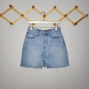 Madewell Rigid Denim A-Line Mini skirt raw hem light wash cutout edition size 26